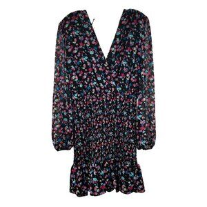 Henry Women's V-Neck Long Sleeve Smocked Dress Size Medium Low Tie Back New